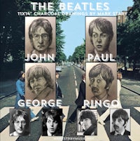 the beatles' abbey road poster featuring john, george, and ringo