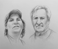 a pencil drawing of a man and a woman