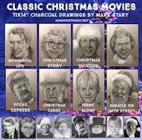 classic christmas movies tix charcoal drawings by mary stacy