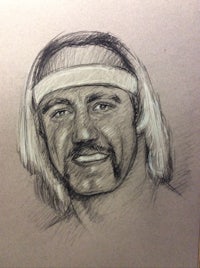 a drawing of a man with long hair and a beard