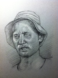 a drawing of a man in a hat