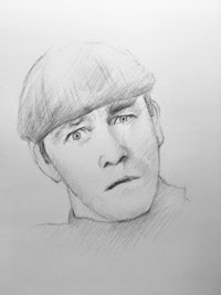 a pencil drawing of a man in a hat