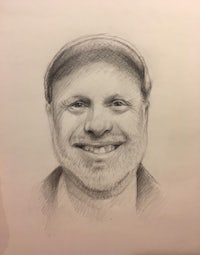 a pencil drawing of a man wearing a hat