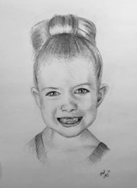 a pencil drawing of a little girl with a ponytail