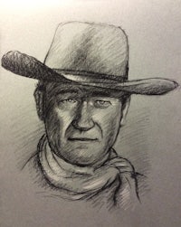 a drawing of a man in a cowboy hat
