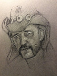 a drawing of a man wearing a cowboy hat