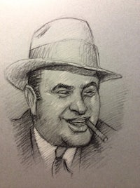 a drawing of a man wearing a hat and smoking a cigarette