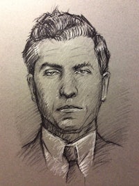a drawing of a man in a suit and tie