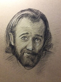 a drawing of a man with long hair and a beard