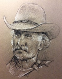 a drawing of a man in a cowboy hat