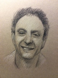 a pencil drawing of a man smiling