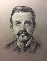 a pencil drawing of a man with a mustache